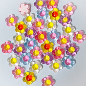clear plastic acrylic small 10mm bubble flower flowers flatback flat back fb fbs embellishments pink yellow blue lilac clear white uk cute kawaii craft supplies small tiny little resin 