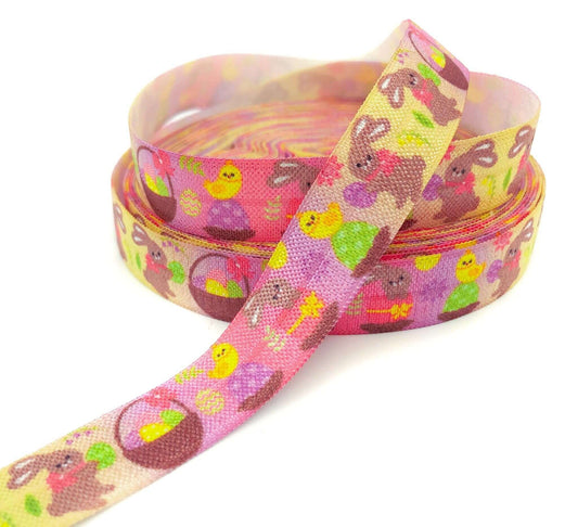 cute easter bunny and chick elastic foe ribbon uk kawaii craft supplies elastics ribbons fold over ribbon 15mm chick bunny rabbit spring pink yellow green basket