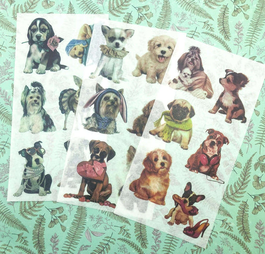 translucent washi paper stickers puppy dog dogs cute kawaii stationery uk pack of 3 large sheets planner vintage puppies
