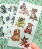 translucent washi paper stickers puppy dog dogs cute kawaii stationery uk pack of 3 large sheets planner vintage