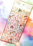 puffy sticker pack stickers magic magical fairytale castle unicorn rainbow flamingo star uk cute kawaii stationery gold foil foiled pretty