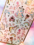 puffy sticker pack stickers magic magical fairytale castle unicorn rainbow flamingo star uk cute kawaii stationery gold foil foiled pretty
