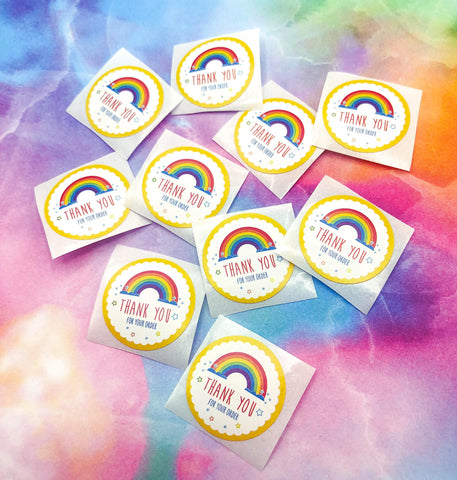rainbow rainbows small 25mm sticker stickers thank you for your order uk cute kawaii packaging stationery round