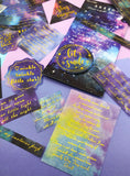 galaxy 60 large sticker flakes gold foiled cosmos constellations quotes blue purple stars outer space pack sticker uk cute kawaii stationery