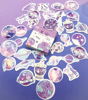 universe galaxy planets pastel colours sticker flakes box of 50 stickers uk cute kawaii stationery