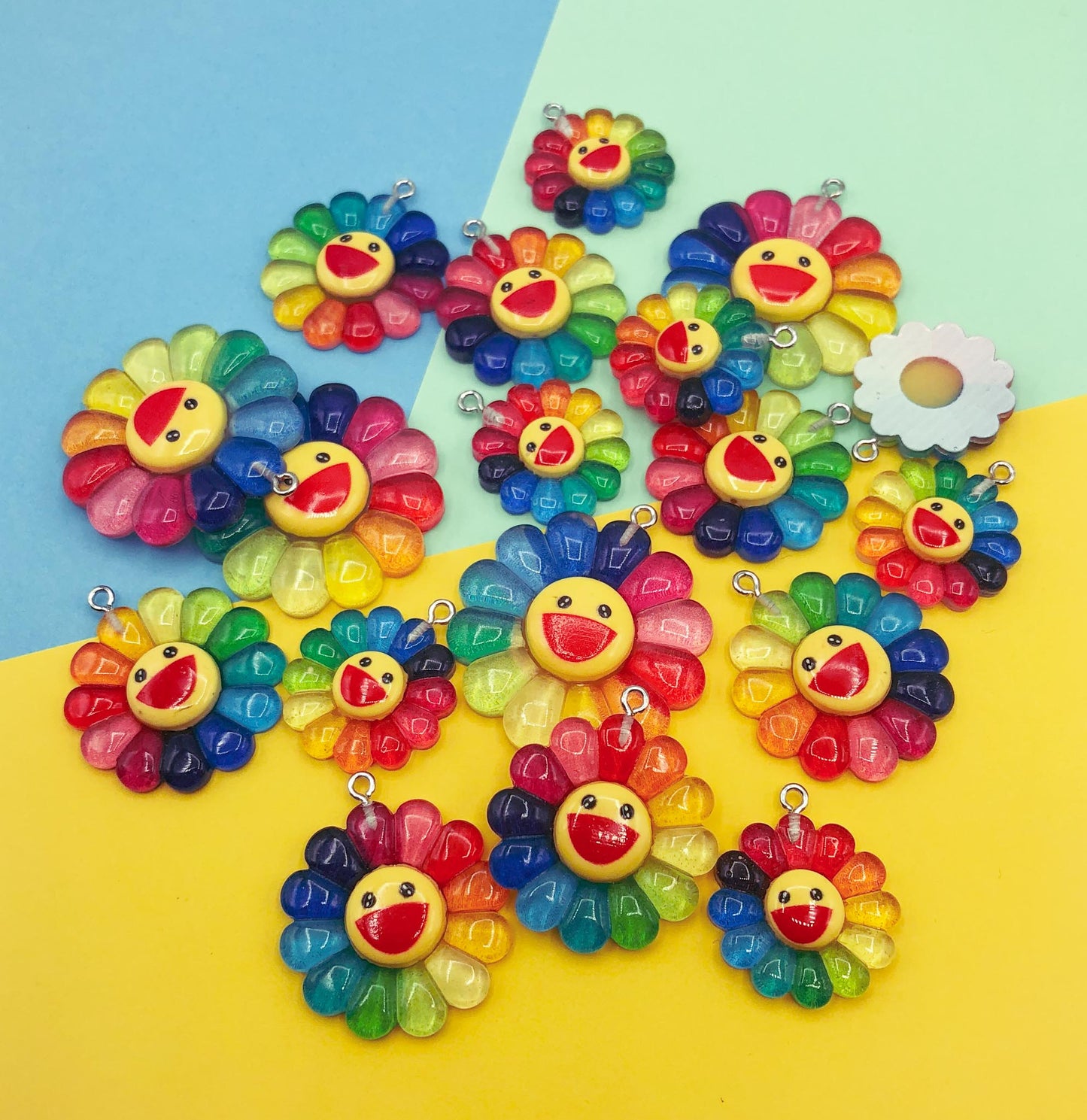 rainbow resin sunflower sunflowers flower flowers charm charms uk cute kawaii sun craft supplies petal petals bright
