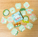 frog mini sticker box 45 stickers uk cute kawaii stationery green animals garden happy pink green frogs