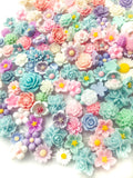 pastel colour colours resin flower flowers flatback flat back fb fbs bundle of 20 pretty pale pink lilac turquoise cream white uk cute kawaii craft supplies