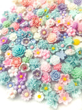 pastel colour colours resin flower flowers flatback flat back fb fbs bundle of 20 pretty pale pink lilac turquoise cream white uk cute kawaii craft supplies