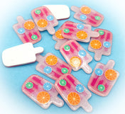 resin acrylic lolly lollies ice cream creams ices flatback flat back resins pink citrus summer ices glossy orange sunny glitter glittery fbs uk cute kawaii craft supplies ice-lolly