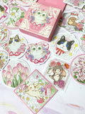 spring sticker flake flakes cat cats pretty flower floral flowers bunny rabbit rabbits bunnies mini box of 46 stickers cute kawaii stationery pink uk