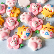spring cute kawaii resin silver tone hook charm charms yellow pink white rabbit rabbits flower flowers floral chick egg yellow white paw print uk  craft supplies