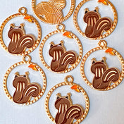 dark brown squirrel with butterfly large round hoop charm charms gold tone metal uk cute kawaii craft supplies pendant pendants squirrels woodland