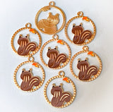 dark brown squirrel with butterfly large round hoop charm charms gold tone metal uk cute kawaii craft supplies pendant pendants squirrels woodland