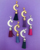large sparkly crescent moon and star tassel planner clip clips charm charms uk planning accessories silver gold rhinestone
