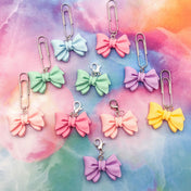 resin bow bows planner charm charms paper clip clips planning accessory gift pastel colour pretty uk handmade hand made silver tone metal mint green blue lilac pink yellow