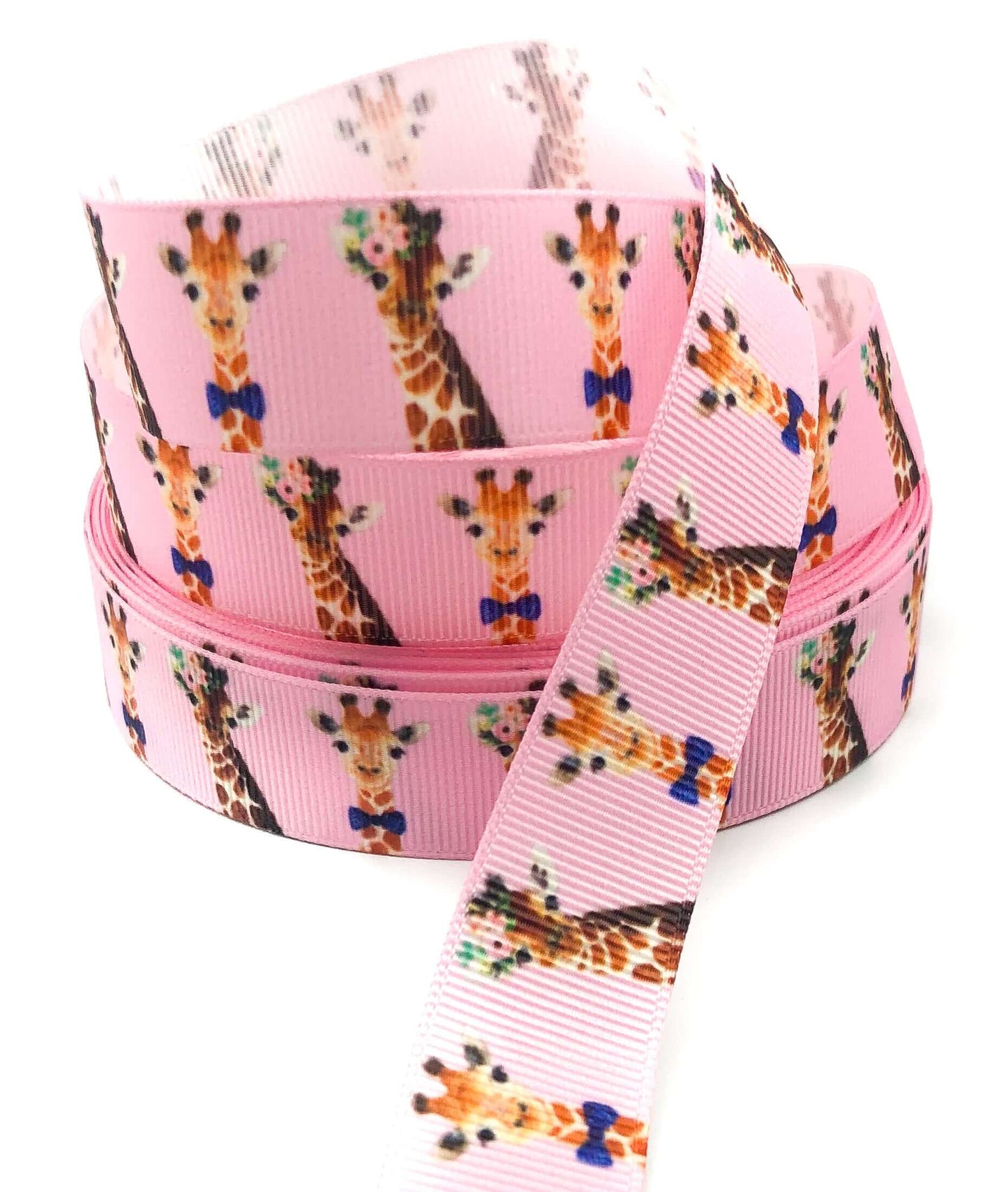 Giraffes on Pink 22mm Grosgrain Ribbon x 2 yards