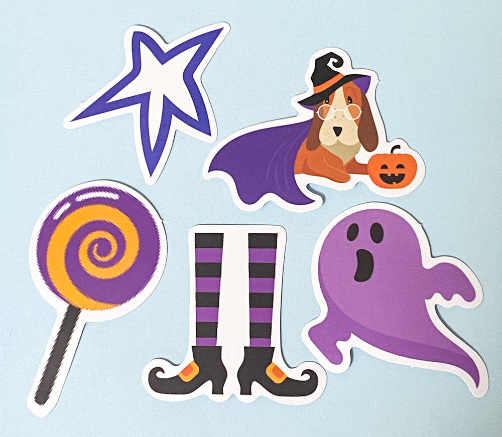 halloween spooky cute kawaii laptop sticker stickers pack packs ghost pumpkin bat bats potion cat cats haunted skull sweets candy cauldron witch dogs sausage beagle uk stationery scroll bone hand star