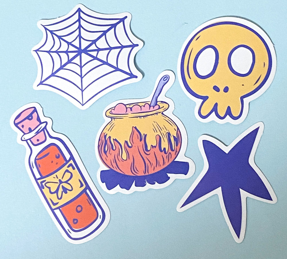 halloween spooky cute kawaii laptop sticker stickers pack packs ghost pumpkin bat bats potion cat cats haunted skull sweets candy cauldron witch dogs sausage beagle uk stationery scroll bone hand star