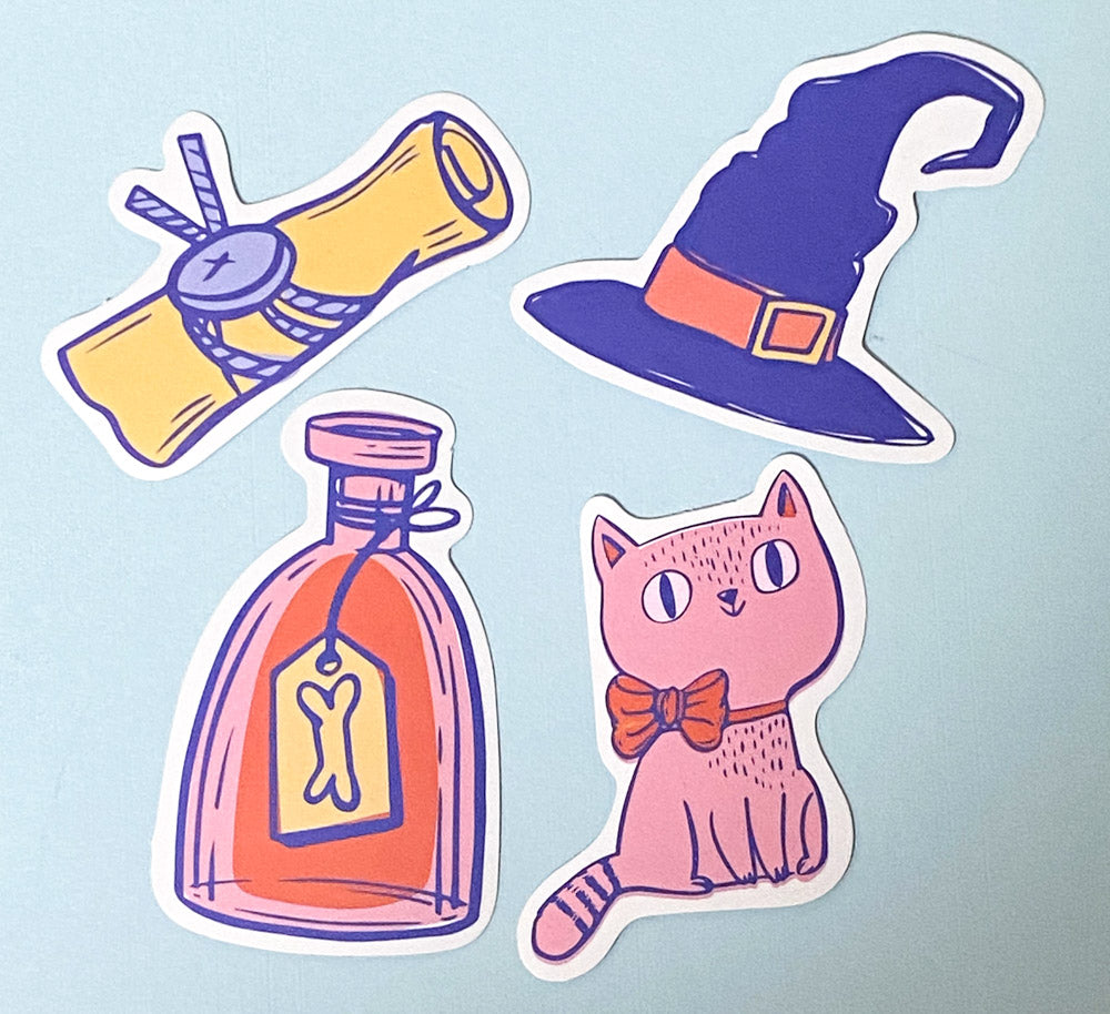 halloween spooky cute kawaii laptop sticker stickers pack packs ghost pumpkin bat bats potion cat cats haunted skull sweets candy cauldron witch dogs sausage beagle uk stationery scroll bone hand star