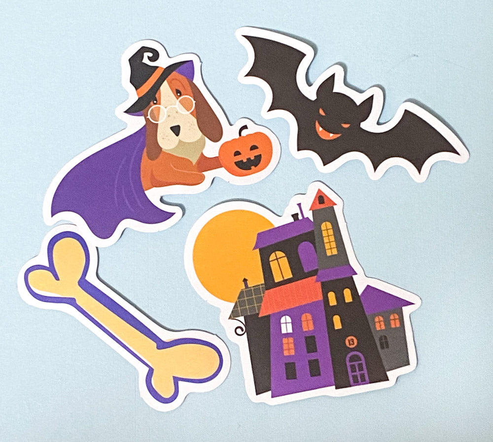 halloween spooky cute kawaii laptop sticker stickers pack packs ghost pumpkin bat bats potion cat cats haunted skull sweets candy cauldron witch dogs sausage beagle uk stationery scroll bone hand star