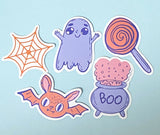 halloween spooky cute kawaii laptop sticker stickers pack packs ghost pumpkin bat bats potion cat cats haunted skull sweets candy cauldron witch dogs sausage beagle uk stationery scroll bone hand star