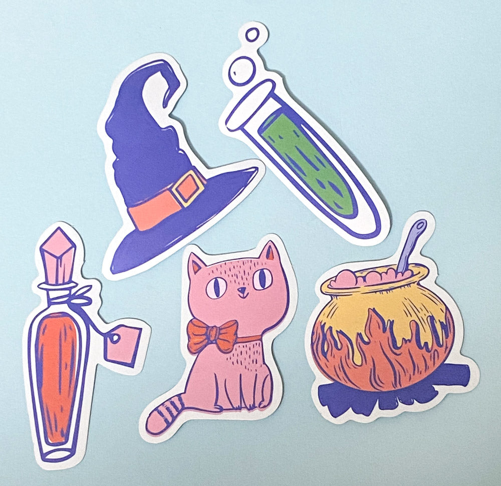 halloween spooky cute kawaii laptop sticker stickers pack packs ghost pumpkin bat bats potion cat cats haunted skull sweets candy cauldron witch dogs sausage beagle uk stationery scroll bone hand star