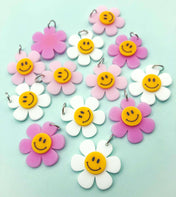 happy daisy large pink white yellow flower acrylic charm charms pendant pendants big silver tone uk cute kawaii craft supplies smiling pretty