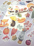 cosy winter autumn bear bears fox foxes hedgehog washi sticker stickers flake flakes pack of 40 cute kawaii uk stationery leaf leaves cosy hygge warm
