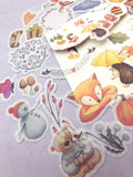 cosy winter autumn bear bears fox foxes hedgehog washi sticker stickers flake flakes pack of 40 cute kawaii uk stationery leaf leaves cosy hygge warm