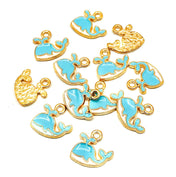 enamelled whale enamel whales gold tone charm cute blue and white kawaii uk charms craft supplies turquoise pretty little small jewellery making supplies enamel 