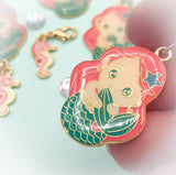 pretty mermaid glitter glittery seahorse pink teal green gold metal enamel planner charm paper clip clips charms uk cute kawaii gift gifts girl girls seahorse seahorses