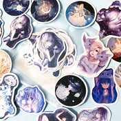 magic magical moon girl creature animal star moons purple pink blue anime cute sticker stickers flake flakes pack of 17 uk stationery