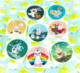 easter sticker round 38mm large stickers cute bunny bunnies rabbit rabbits unicorn eggs egg pink turquoise kawaii cute uk stationery packaging seals