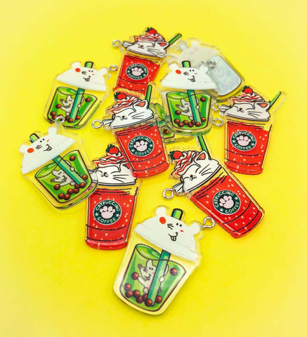 kawaii drinking drink cup cups acrylic resin charm charms cute animal cat cats mice mouse coffee iced catpuccino uk craft supplies plaastic