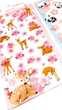 cherry blossom animal stickers flat clear sheet pack sticker panda deer penguin uk cute kawaii stationery spring blossoms flower floral