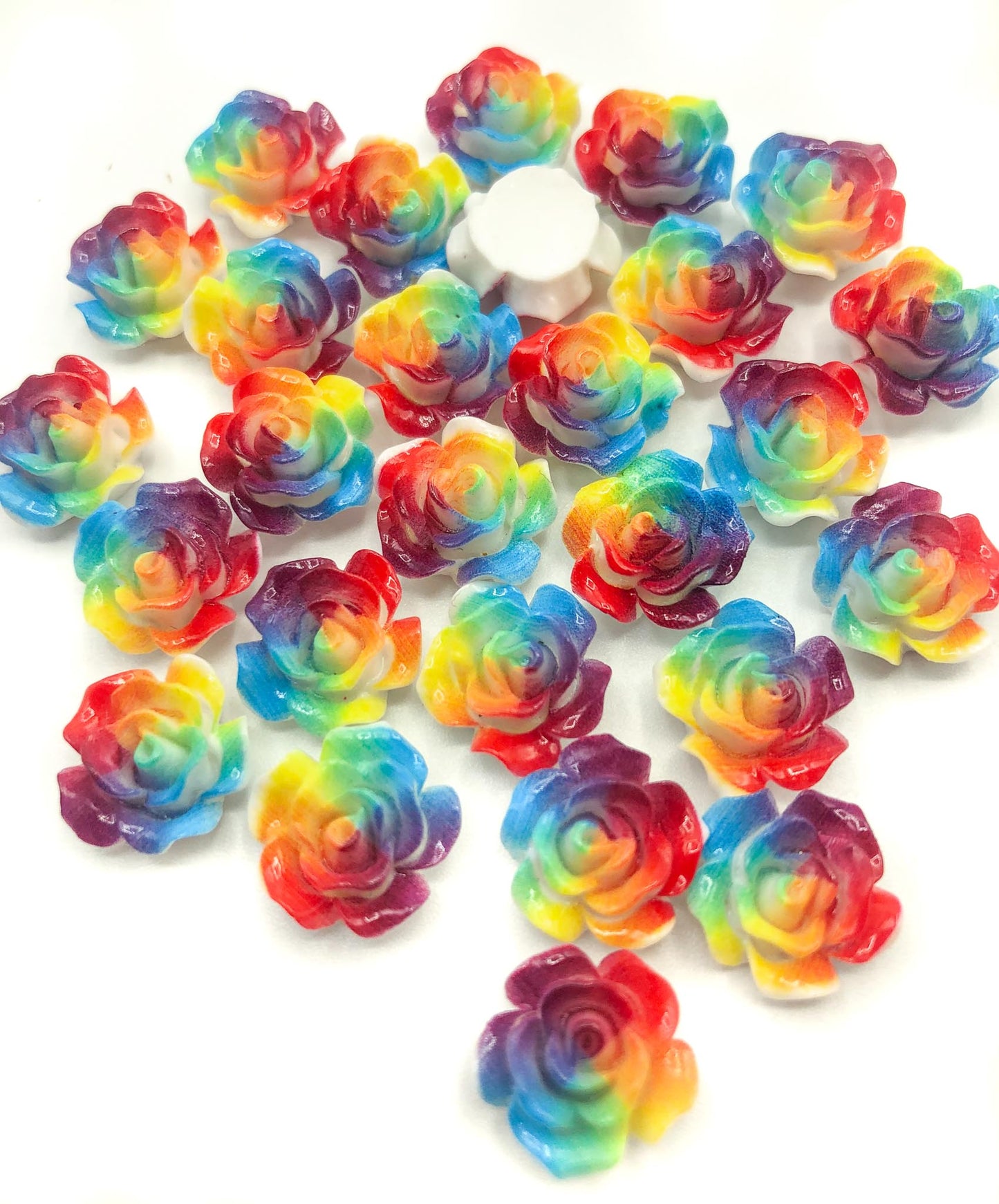 bright rainbow ombre coloured multi colour rose resin flatback flat back fb embellishment flower flowers resins embellishment uk craft supplies 13mm