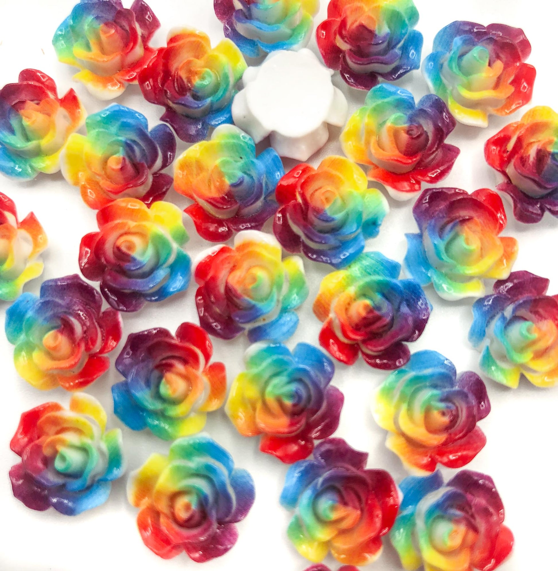 bright rainbow ombre coloured multi colour rose resin flatback flat back fb embellishment flower flowers resins embellishment uk craft supplies 13mm