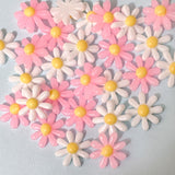 daisy daisies resin acrylic flatback flat back fb embellishments resins pink white yellow centre flower flowers floral pretty cute 13mm small uk craft supplies spring