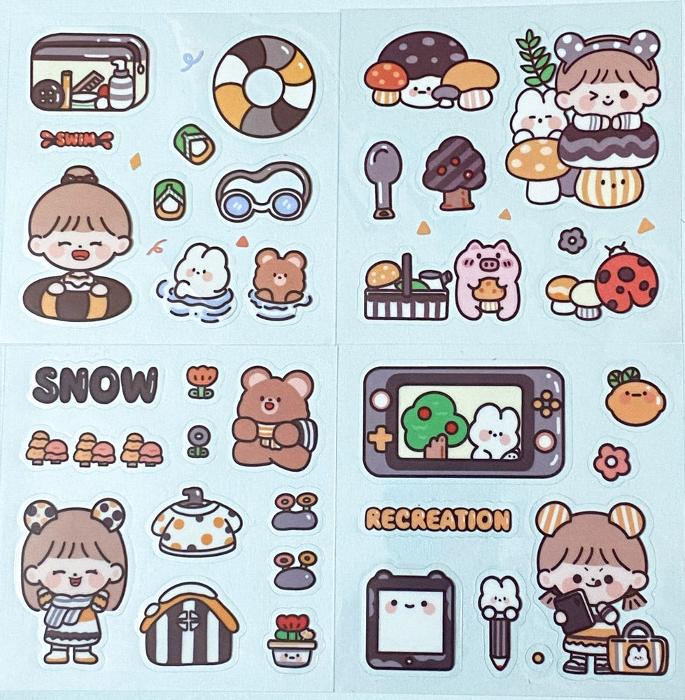 kawaii clear plastic sticker stickers sheets square mini bear bears girl anime cute uk stationery sheets planner space plane sea ocean food drink holiday