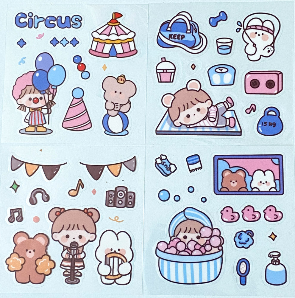 kawaii clear plastic sticker stickers sheets square mini bear bears girl anime cute uk stationery sheets planner space plane sea ocean food drink holiday