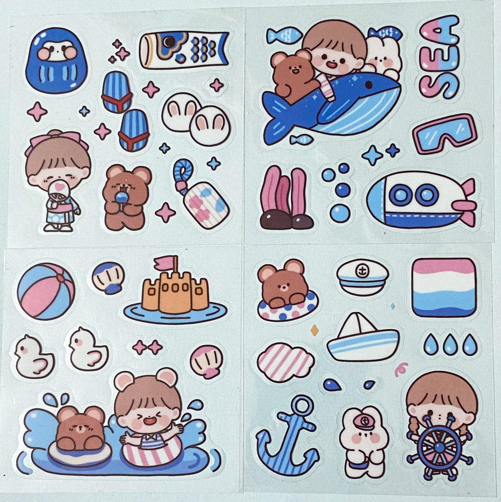 kawaii clear plastic sticker stickers sheets square mini bear bears girl anime cute uk stationery sheets planner space plane sea ocean food drink holiday