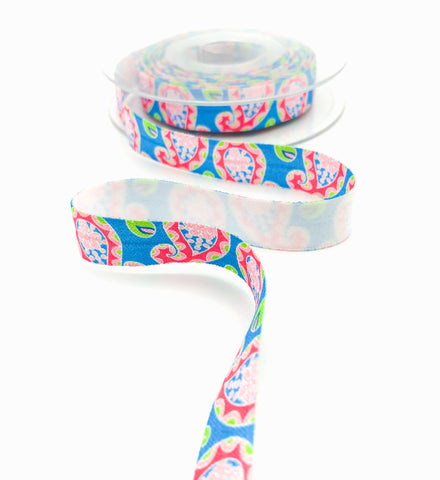 elastic pink and blue paisley floral ribbon foe ribbons cute kawaii elastic uk craft supplies 16mm