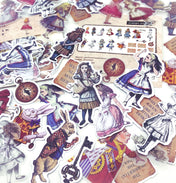 alice in wonderland vintage style retro traditional illustration sticker stickers flake flakes pack uk cute kawaii stationery pack 40 large die cut