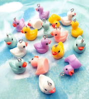 3d cute duck ducks baby duckling resin charm charms uk cute kawaii craft supplies yellow turquoise pink lilac bird silver tone metal hook