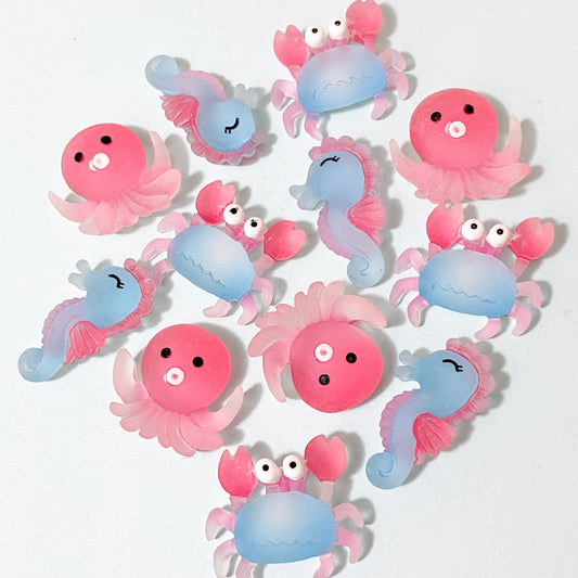 resin sea creatures ocean animals flatback flat back fb fbs embellishments resins uk cute kawaii craft supplies octopus sea seahorse seahorses crab crabs pink blue ombre clear plastic