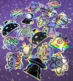laser holo holographic space galaxy laptop stickers silver sticker flakes kawaii cute planet stars alien aliens moon spaceship deco