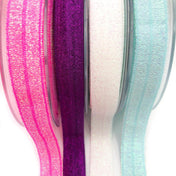 glitter elastic ribbon sparkly iridescent ribbons fold over foe uk cute kawaii craft supplies hot pink purple deep aqua blue white ab