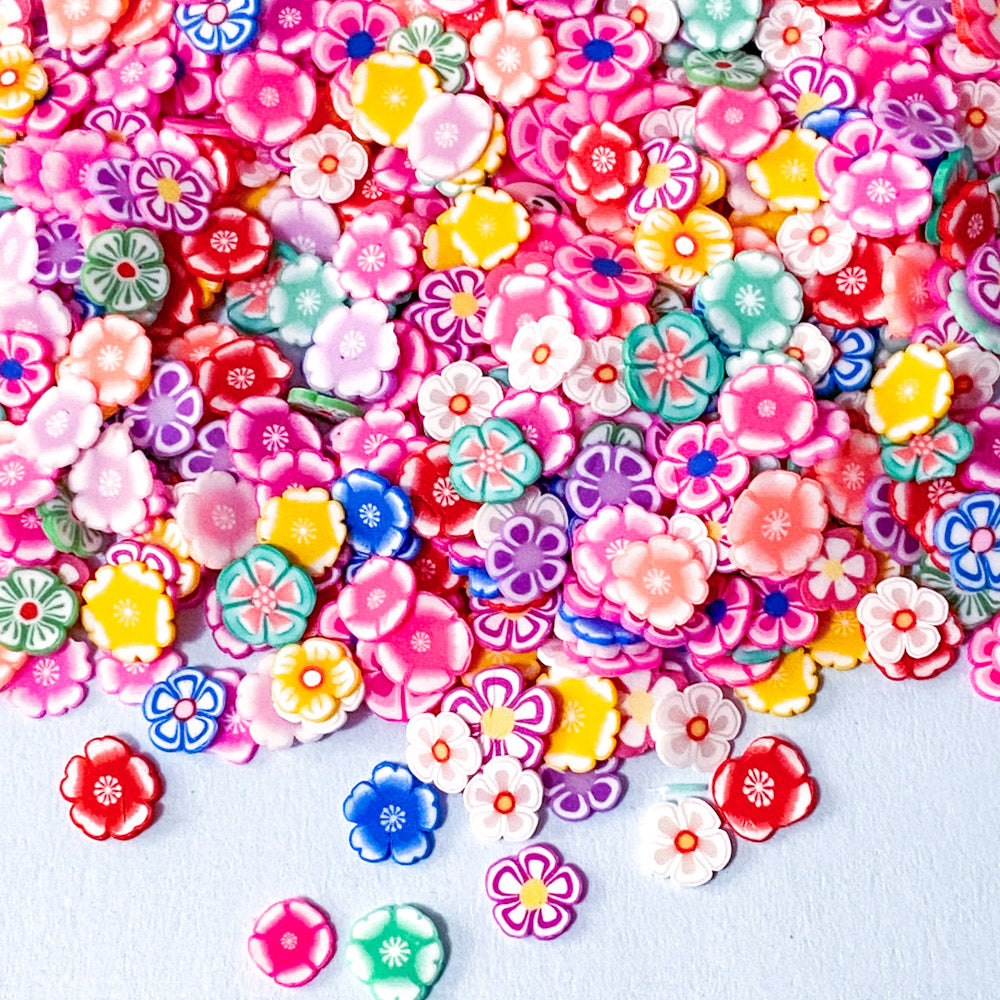 small mini flower flowers floral polymer clay sprinkle sprinkles thin nail art deco decoden spring colourful pink lilac uk craft supplies bag bundle colourful slice slices