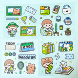 blue green cute kawaii sticker stickers fun clear plastic stationery sheets uk bear bears bunny bunnies rabbit fun play fruit food holidays mini small set sets pack square sheets